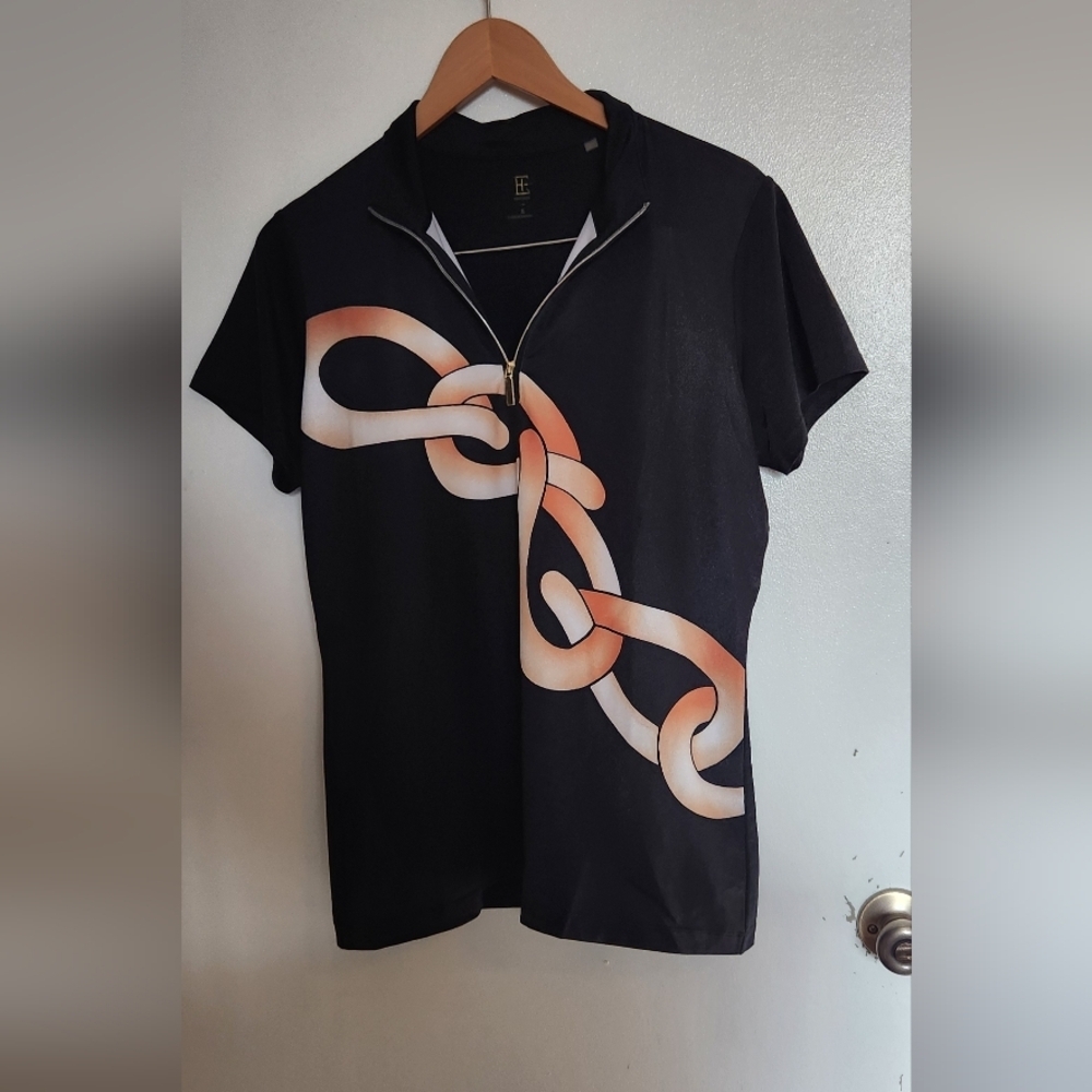 EP Pro Black and Orange Chain Print Short Sleeve Golf Top
